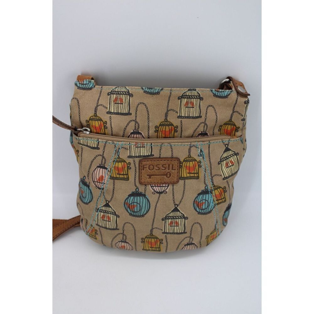 FOSSIL BB BIRDIE TAN CROSSBODY FLAP SHOULDER HANDBAG BIRD CAGE